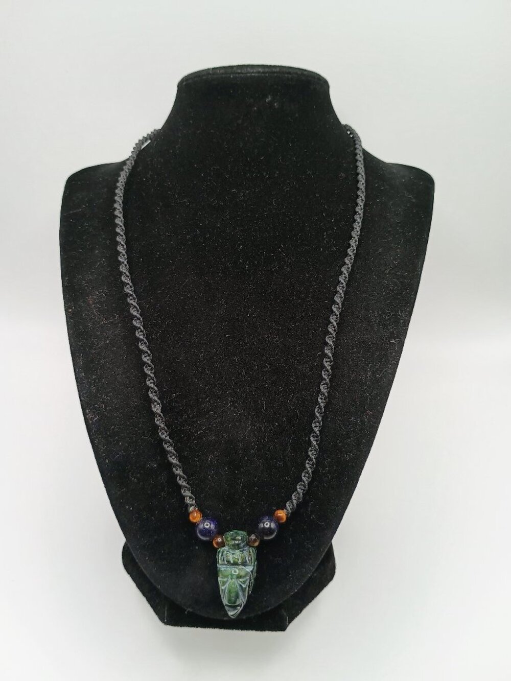 Handmade Macrame Necklace with Carved Natural Stone Pendant
